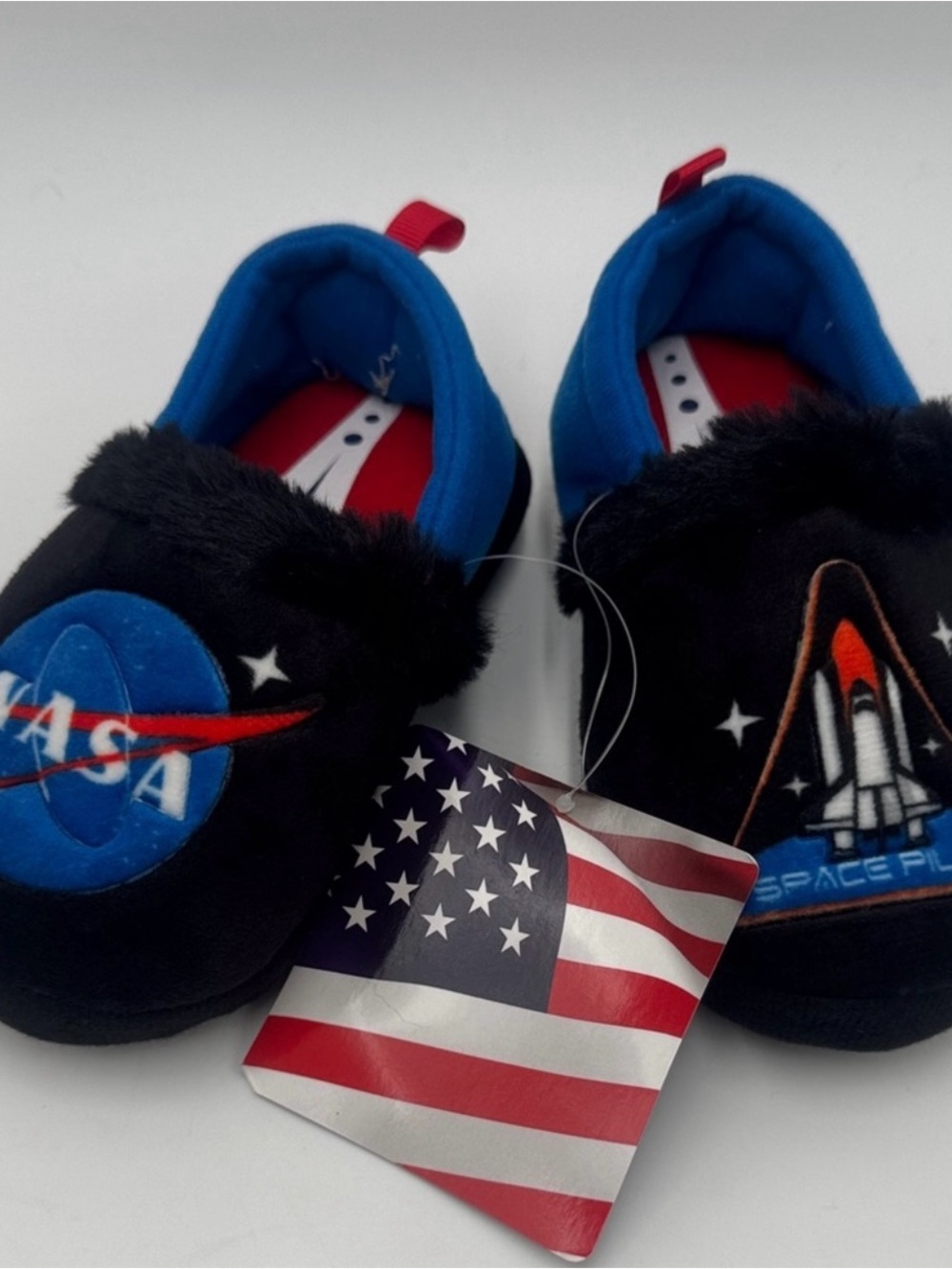 NASA Kids Plush Space Slippers - Black & Blue Size 7/8M